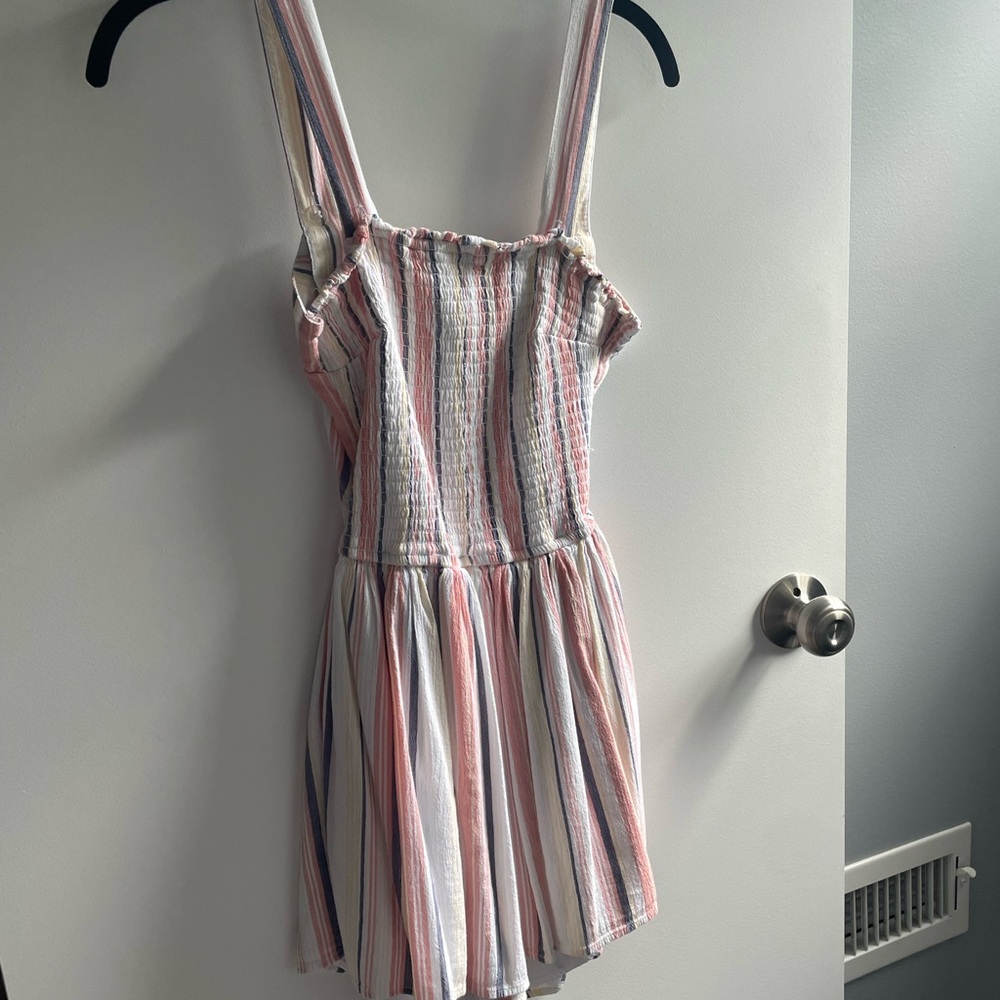 Hollister Pink and White Backless Romper with Stripes